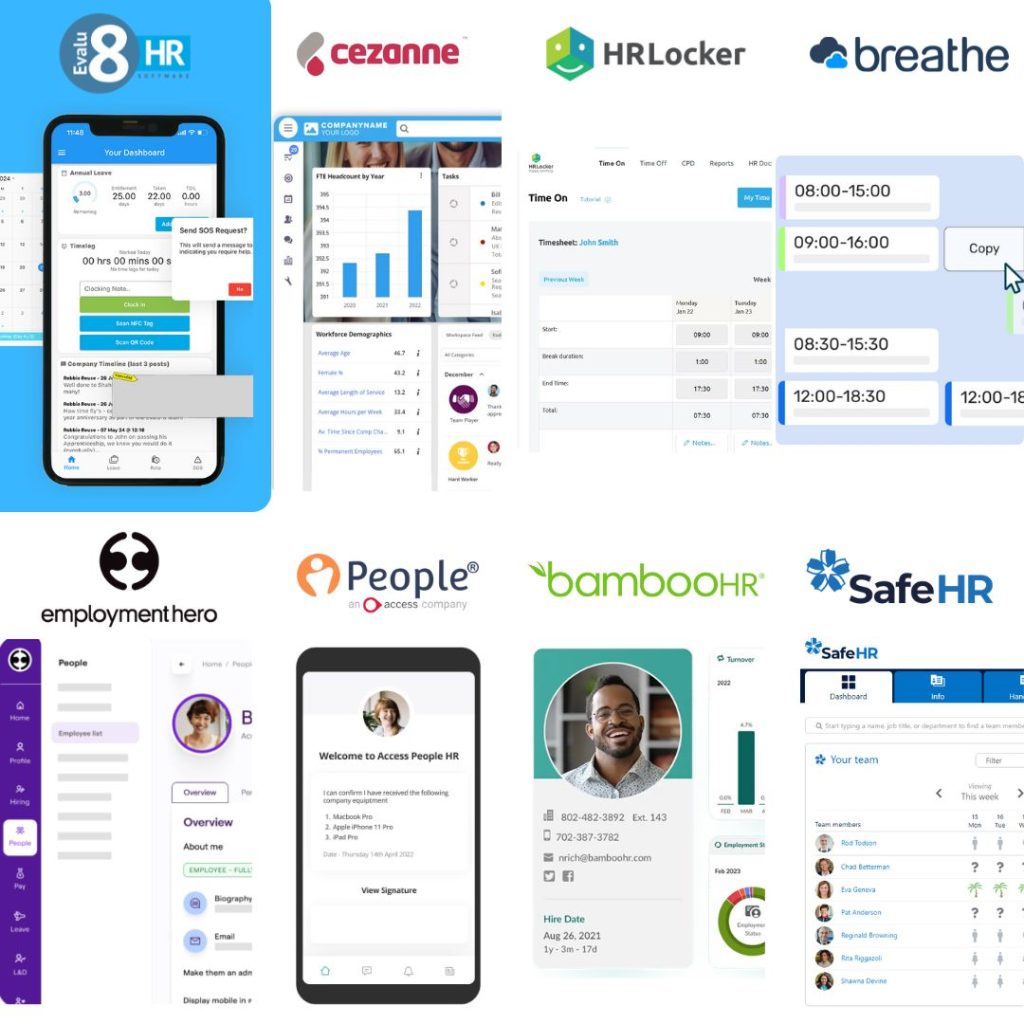 omparison of top HR software for UK charities and non-profits in 2025, including Breathe HR, Employment Hero, HR Locker, People HR, Cezanne HR, Safe-HR, Bamboo HR, and Evalu-8 HR.