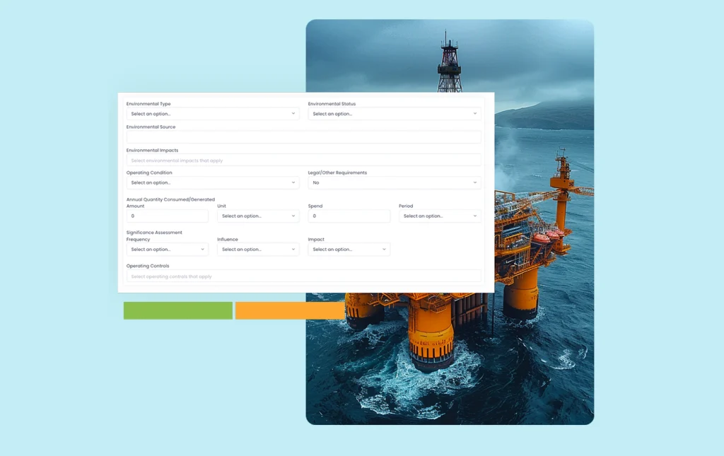 Environmental aspect form in front of an offshore platform