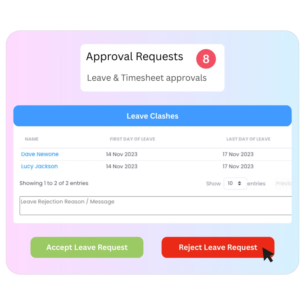 Leave approval request showing staff already off on the same dates