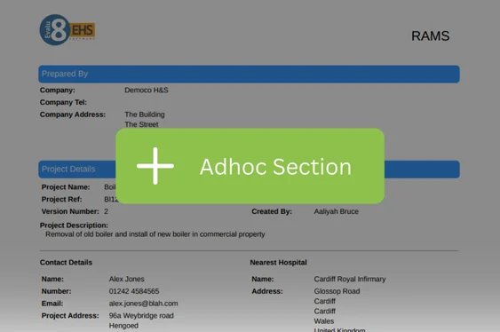Adhoc Section button over a RAMS document