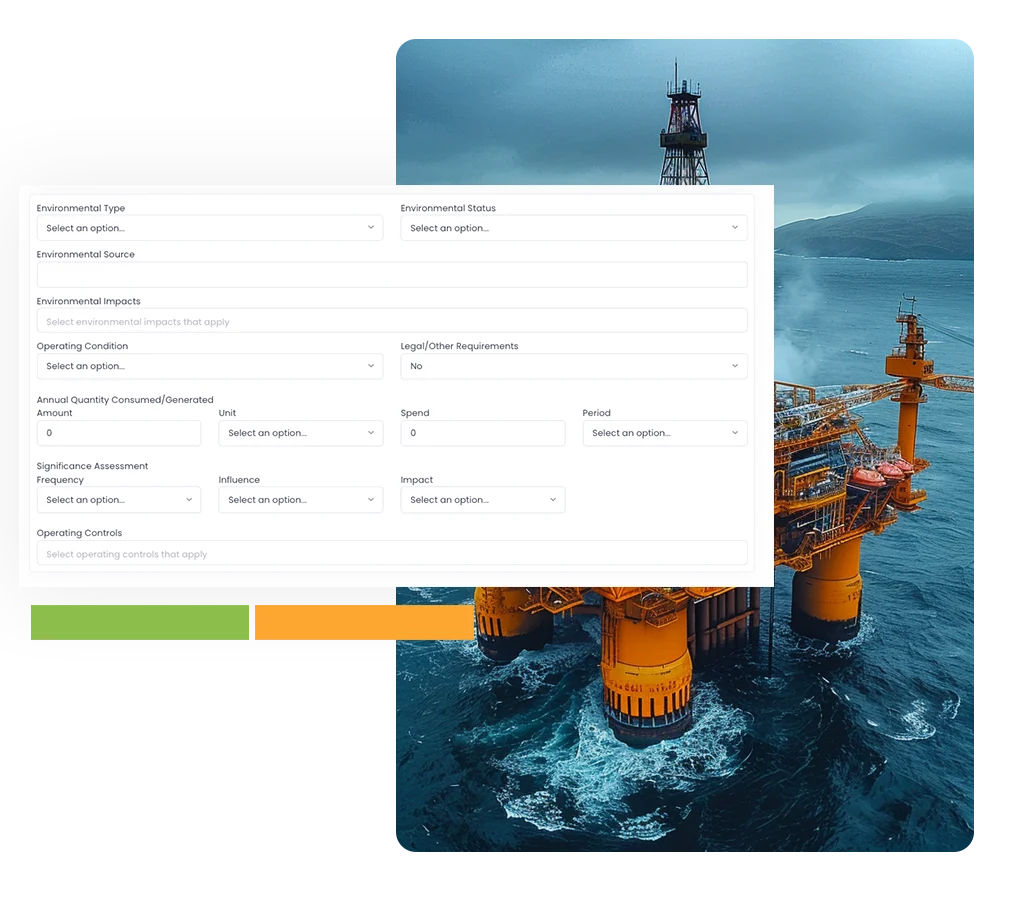 Environmental aspect form in front of an offshore platform