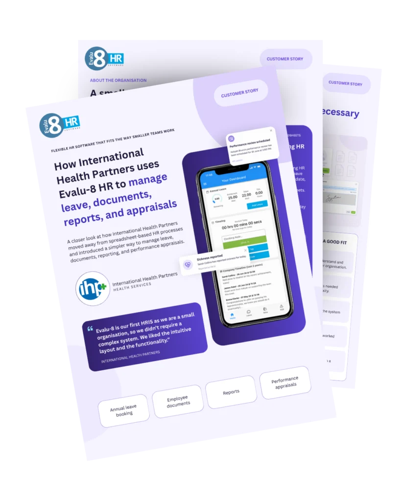 Pages of the International Health Partners customer story PDF