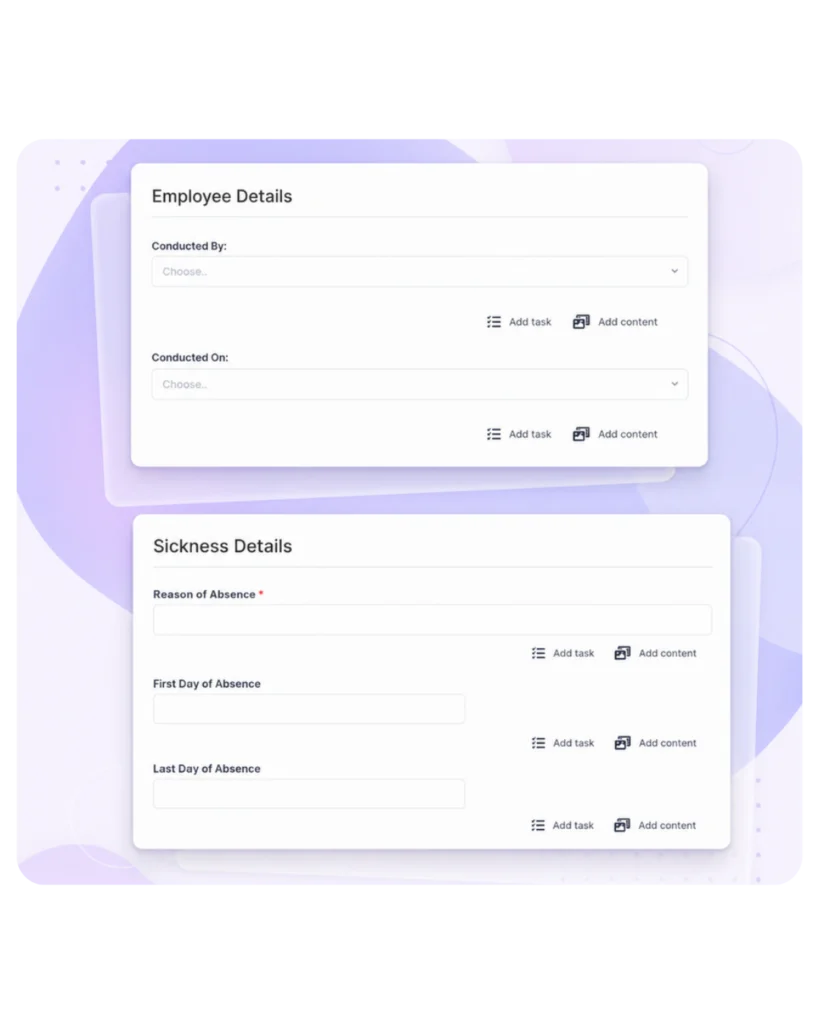 Evaluation form for employee details and sickness details