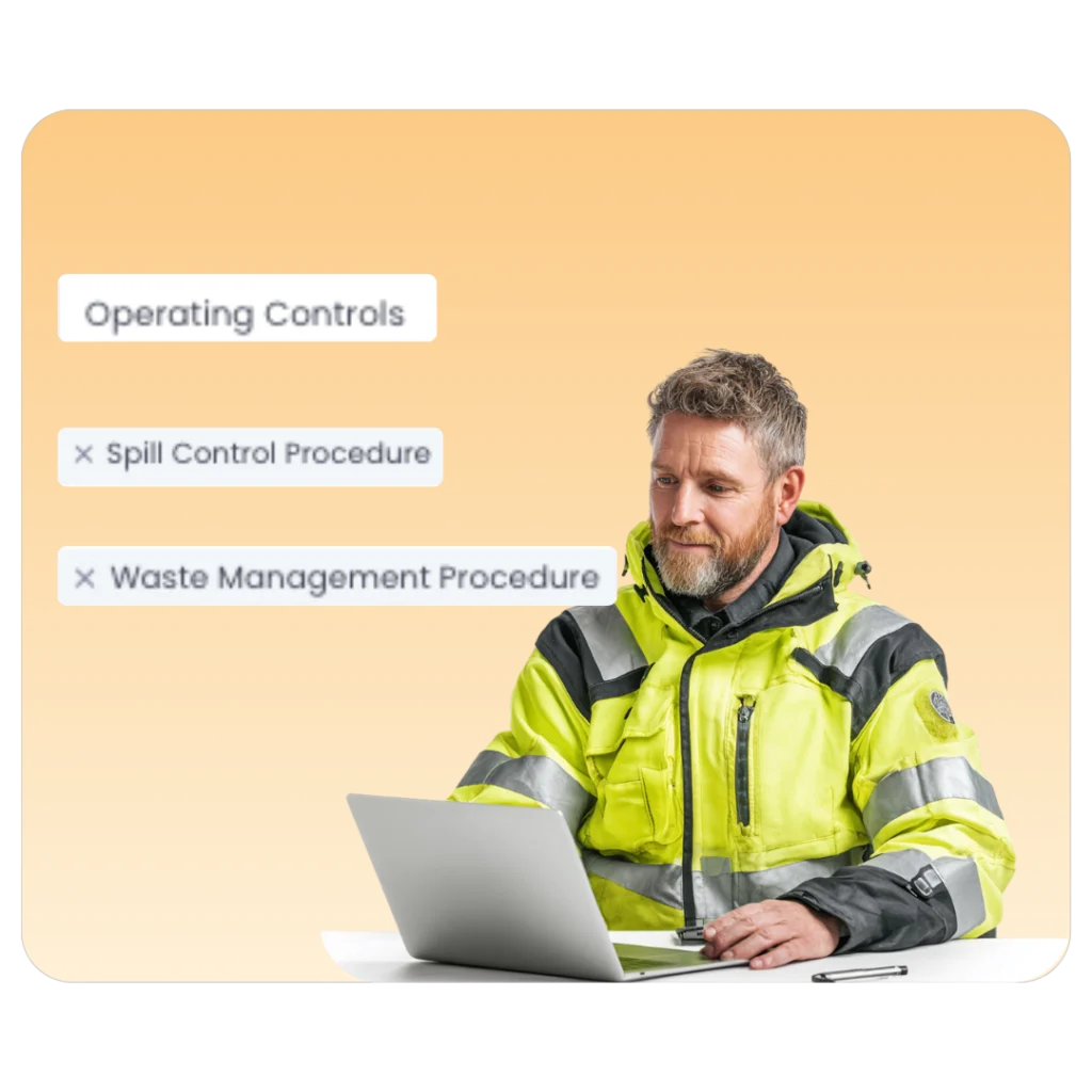 Operating controls such as spill control and waste management procedures linked to an aspect