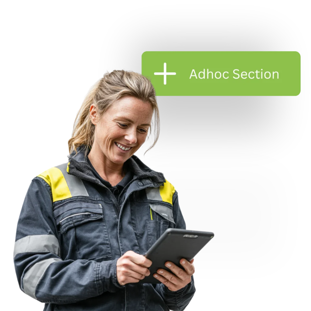 Adhoc Section button beside a worker using a tablet