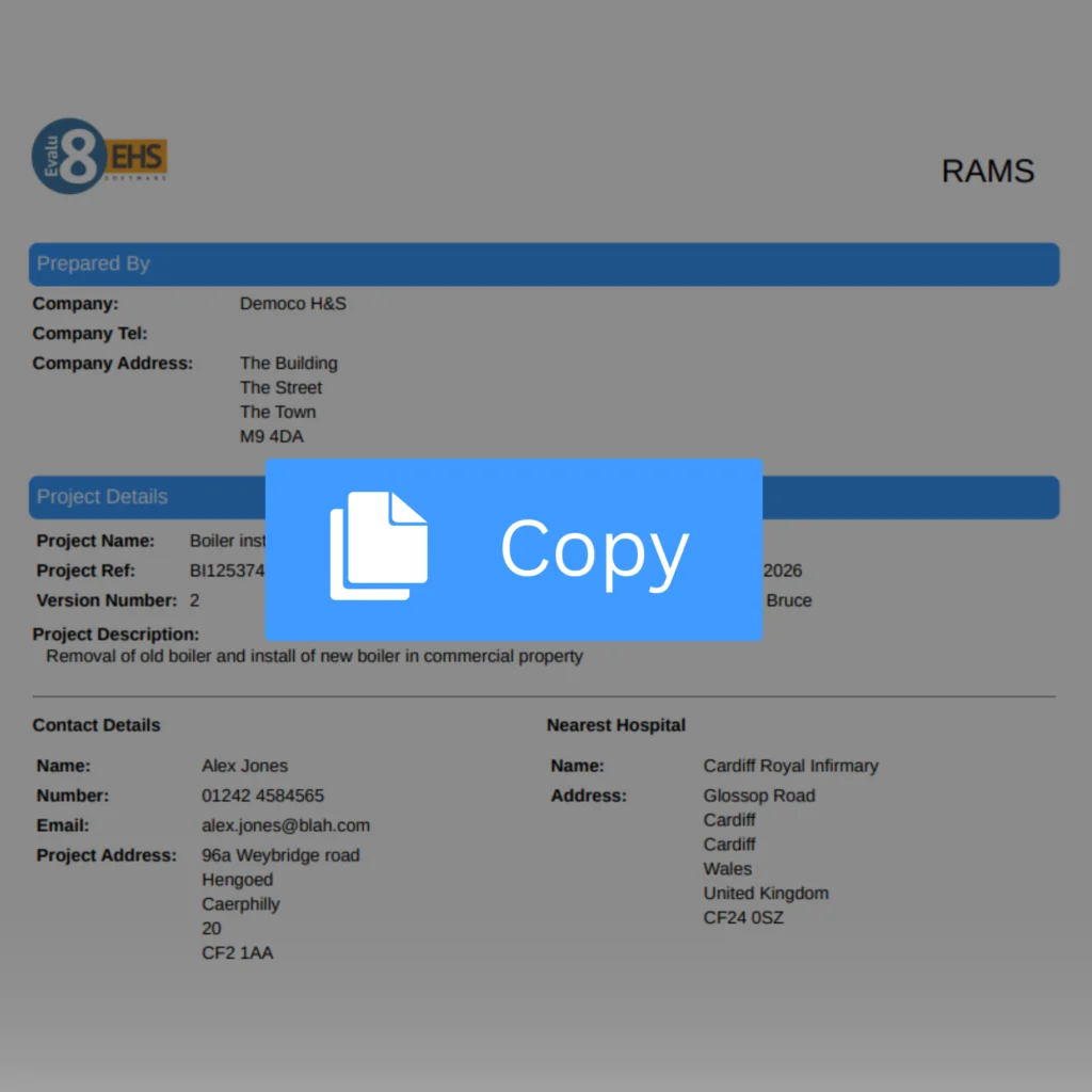 Copy button over a RAMS document
