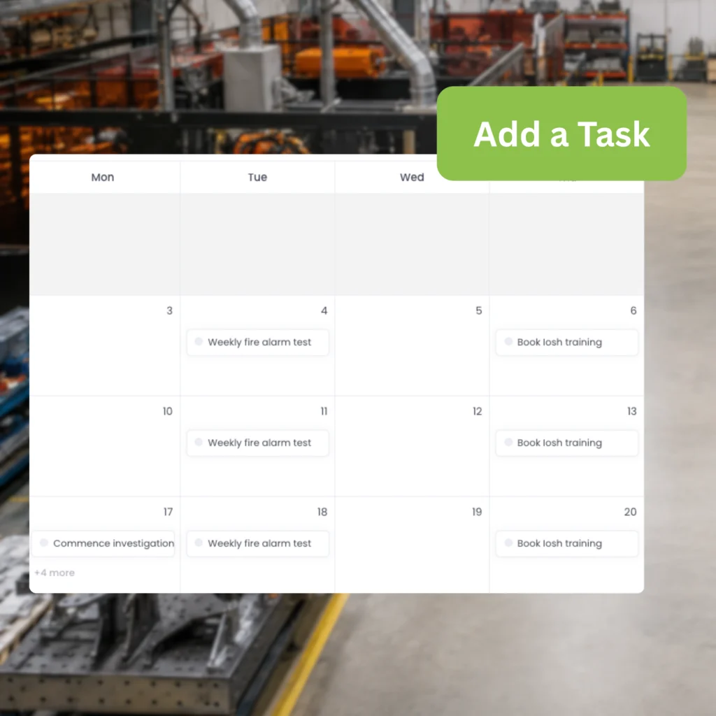 Inspection calendar with recurring checks and an Add a Task button