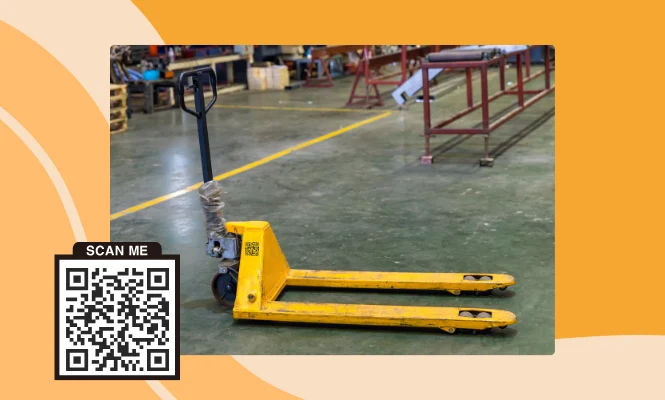 Pallet truck with a QR code asset tag